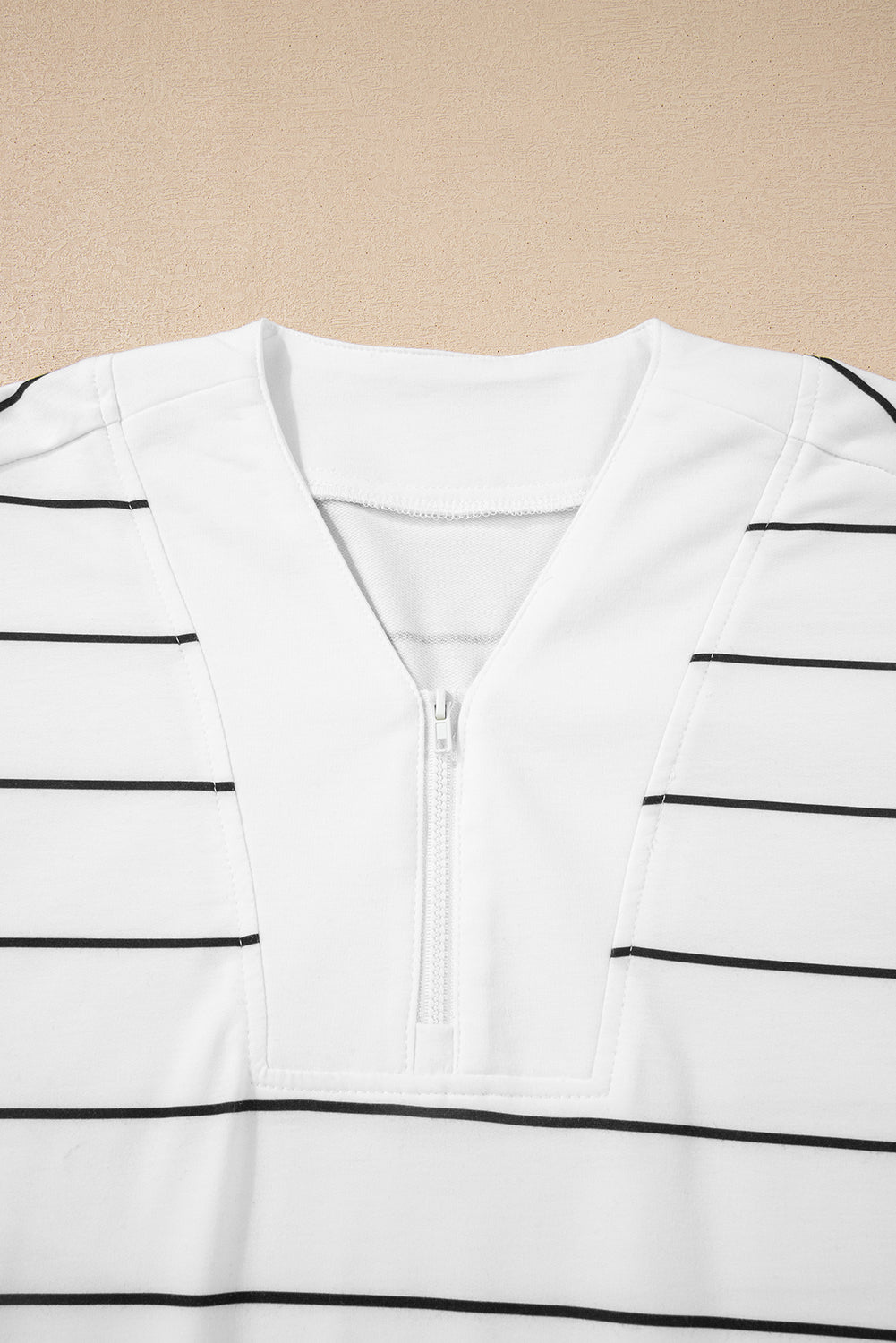 White Stripe Zip up Drop Shoulder Pullover and Short 2pcs Outfit