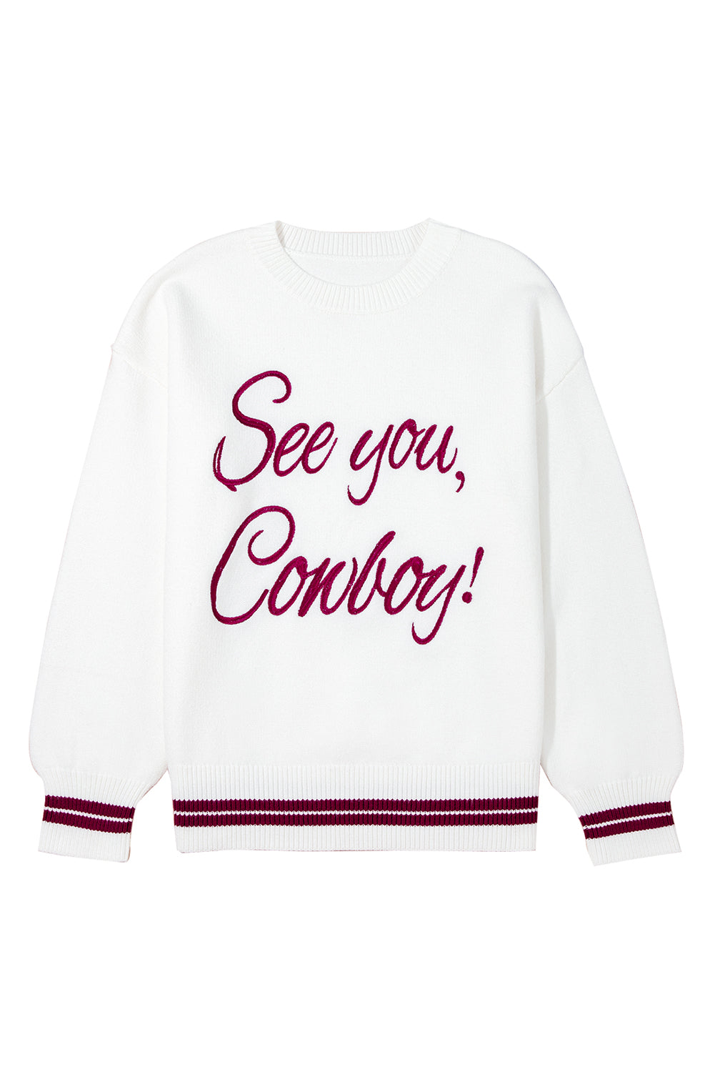 White See You Cowboy Embroidered Western Graphic Sweater