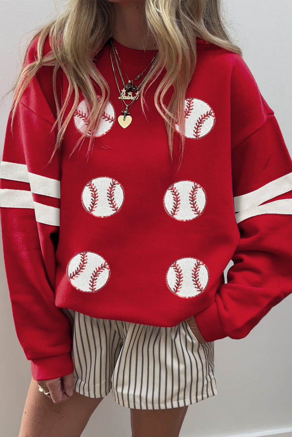 Fired Up For Baseball Patched Oversized Varsity Sweatshirt
