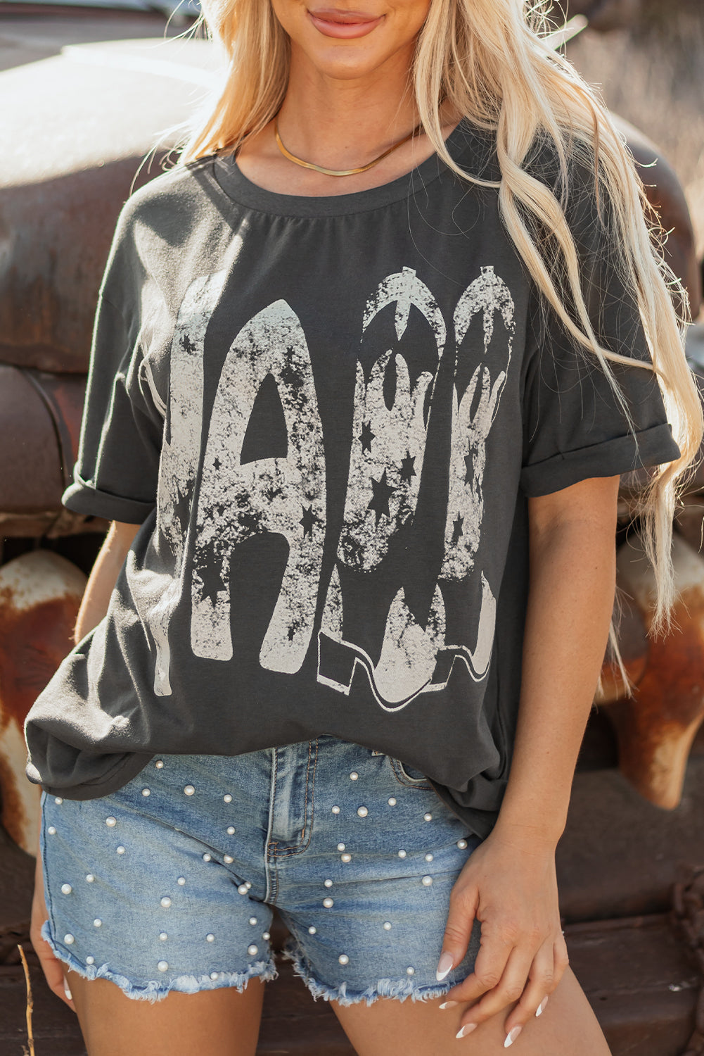 Carbon Grey Vintage Yall Cowboy Boots Graphic Tee