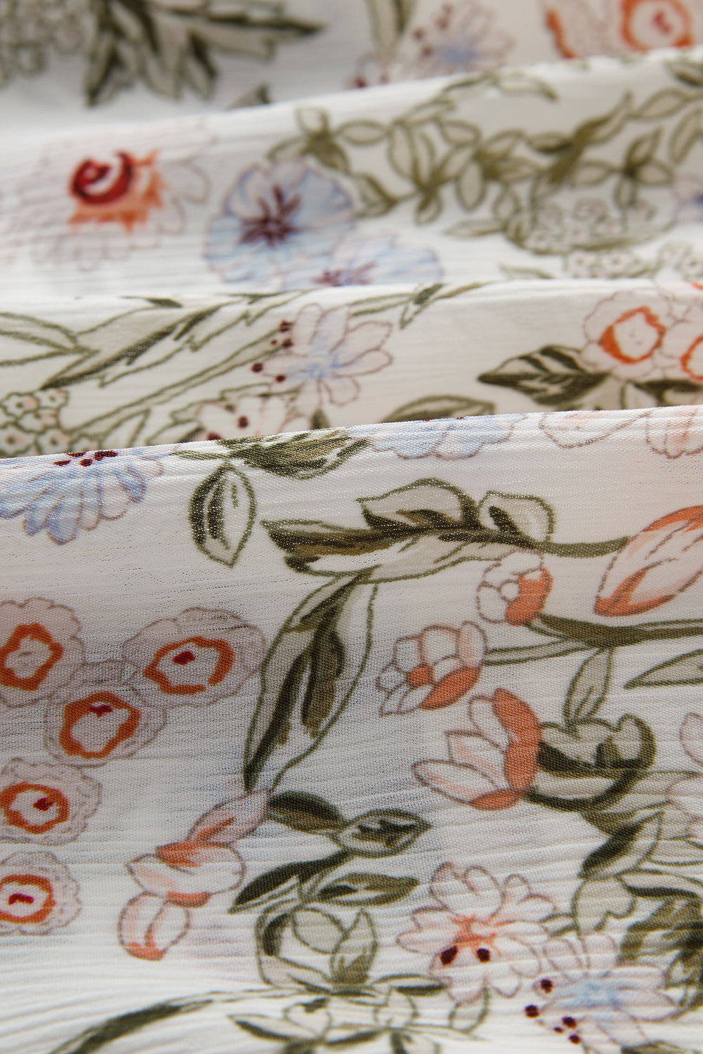 Green Floral Print Tiered Frilled Shirred Mock Neck Mini Dress