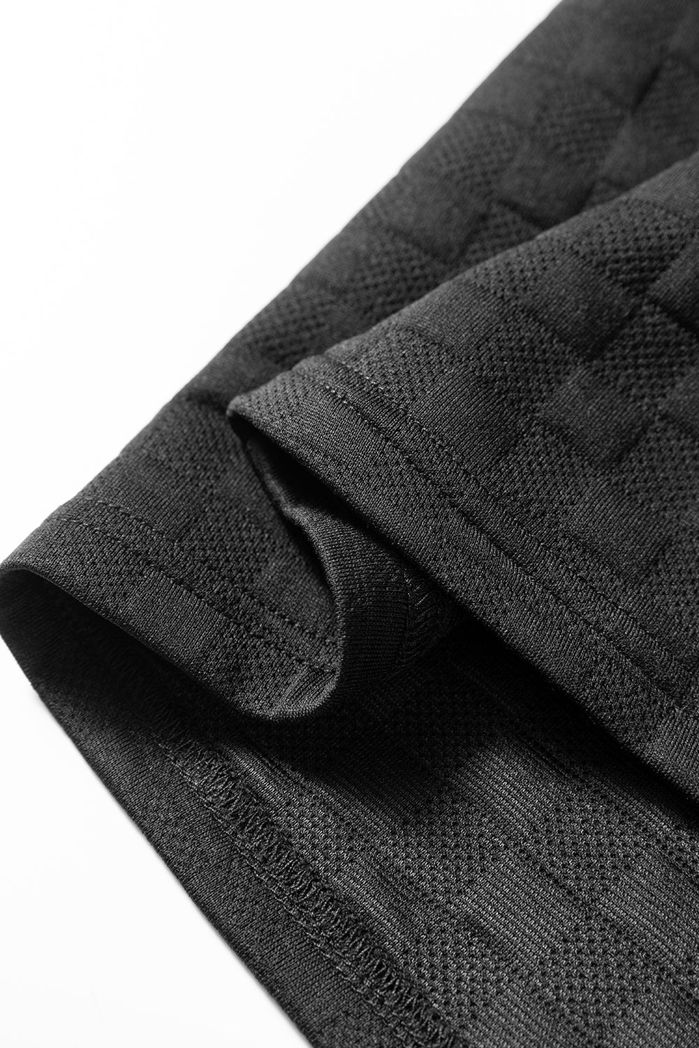 Black Plaid Textured Contrast Checkered Patchwork Long Sleeve Top