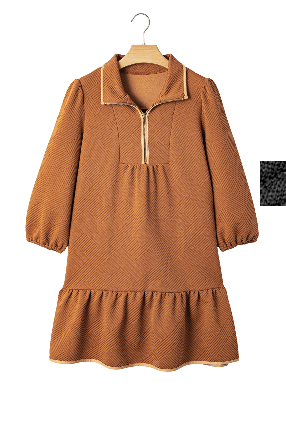 Desert Gold Quarter Zip Collar Bracelet Sleeve Textured Mini Dress