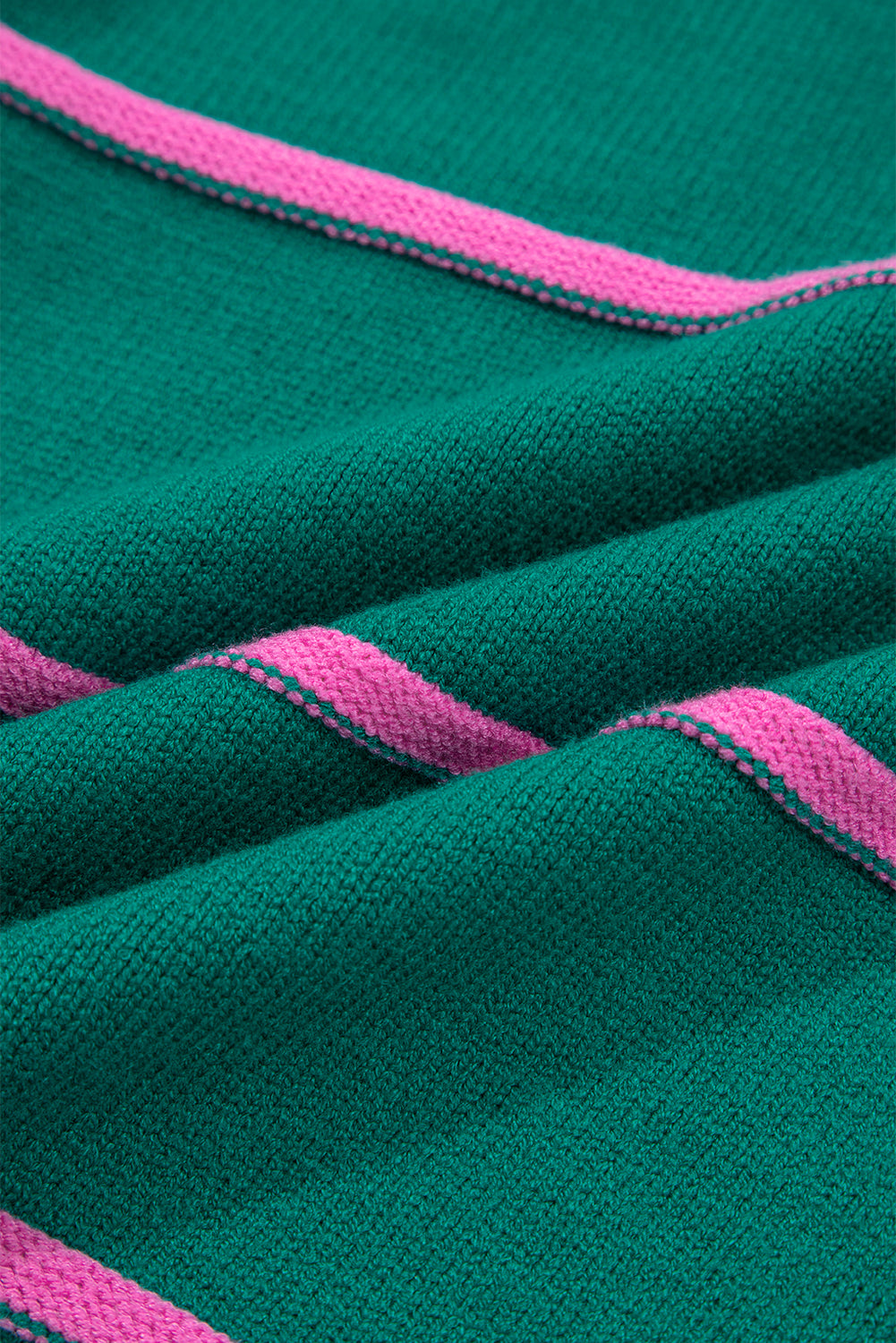 Green Stripe Half Buttons Drop Shoulder Plus Size Sweater