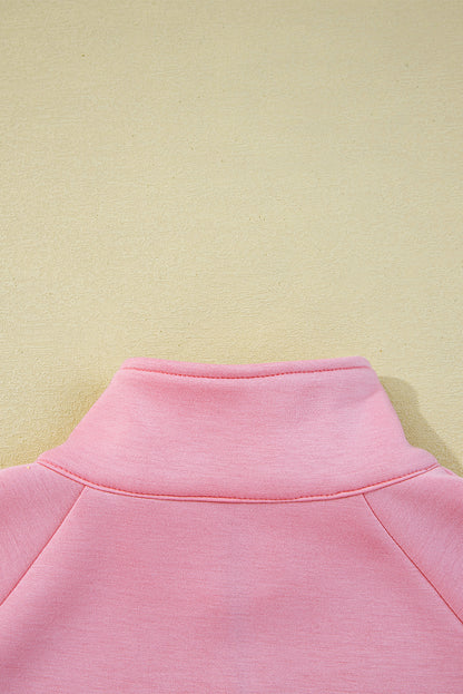 Pink Half Zip Sporty Pullover Mini Skirt 2pcs Outfit