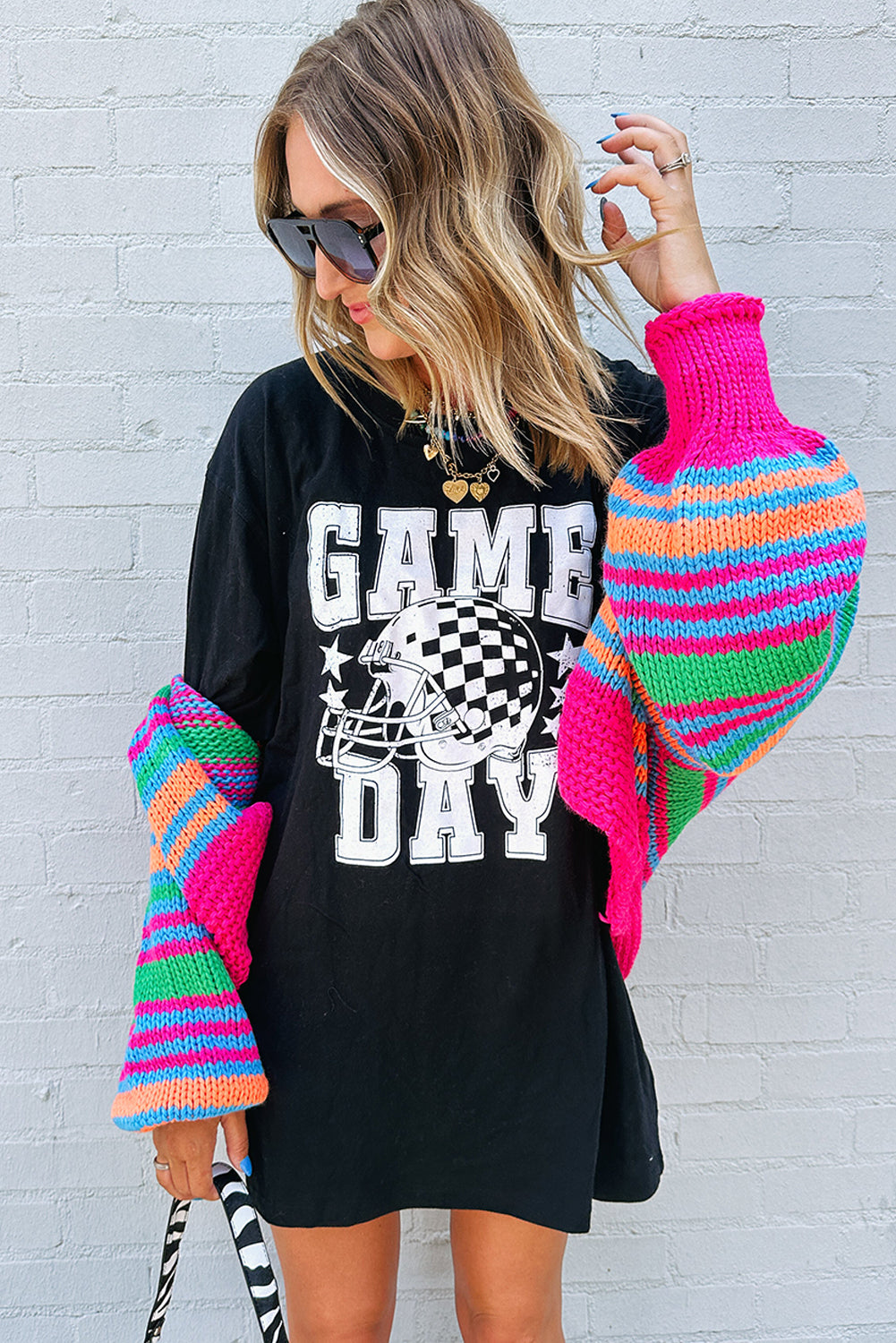 Black GAME DAY Checkerboard Football T Shirt