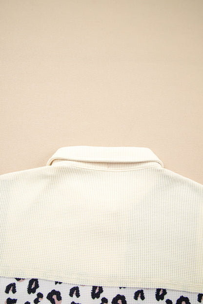 Khaki Leopard Waffle Quilted Patchwork Button Front Jacket