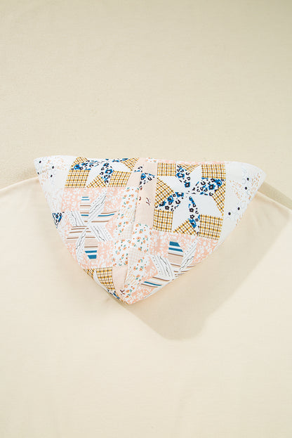 Beige Western Geo Pattern Patchwork Hoodie with Kangaroo Pocket