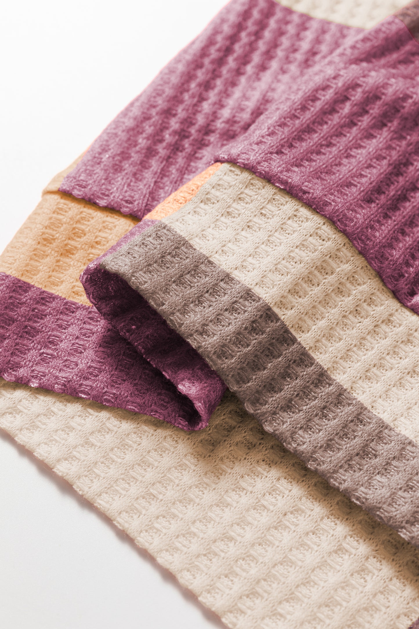 Rose Red Checkered Print Textured Knit Long Sleeve Loose Top