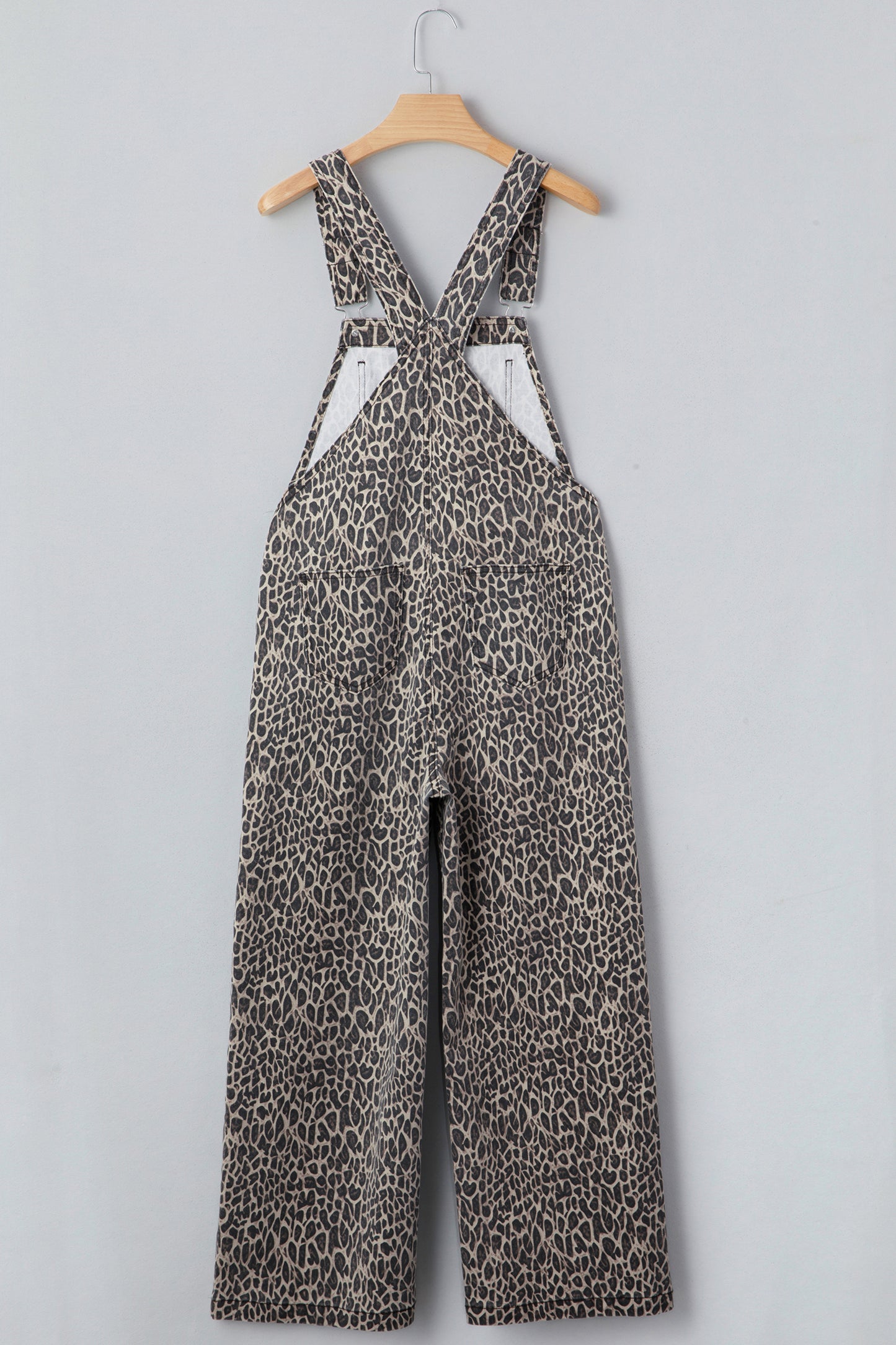 Brown Leopard Print Straight Leg Loose Denim Overall Jumpsuit