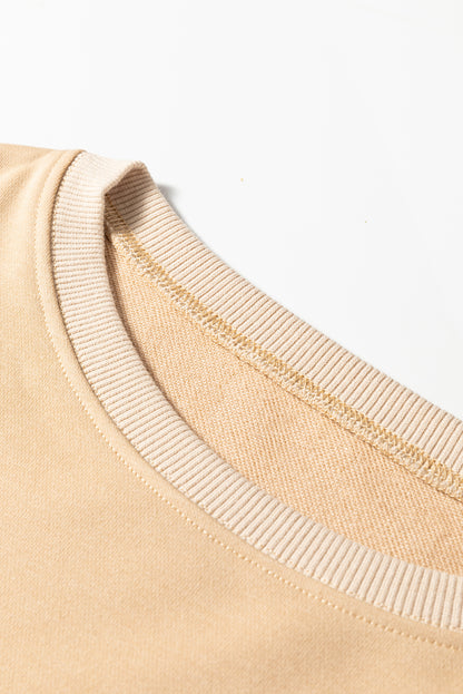 Khaki Exposed Seam Floral Mixed Patchwork Relaxed Plus Size Top