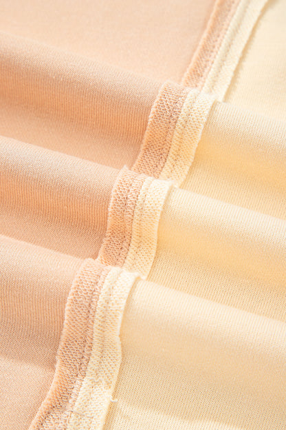 Beige Color Block Patchwork Split Hem Casual Sweatshirt