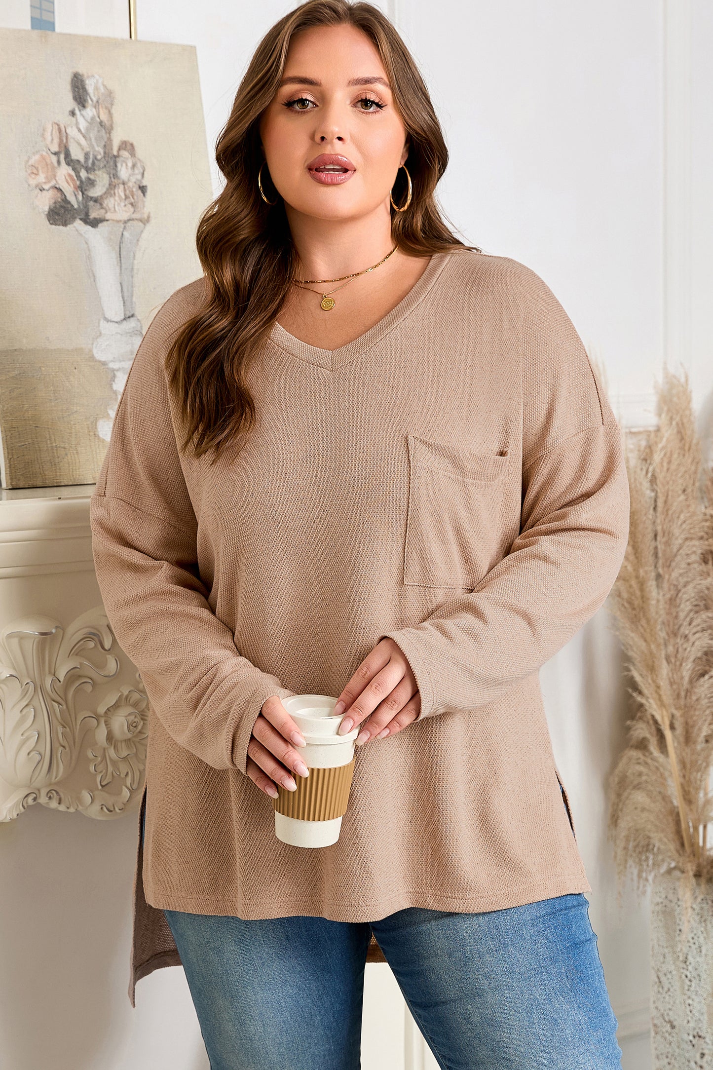 Parchment Plus Size Drop Shoulder Knit Tunic Top
