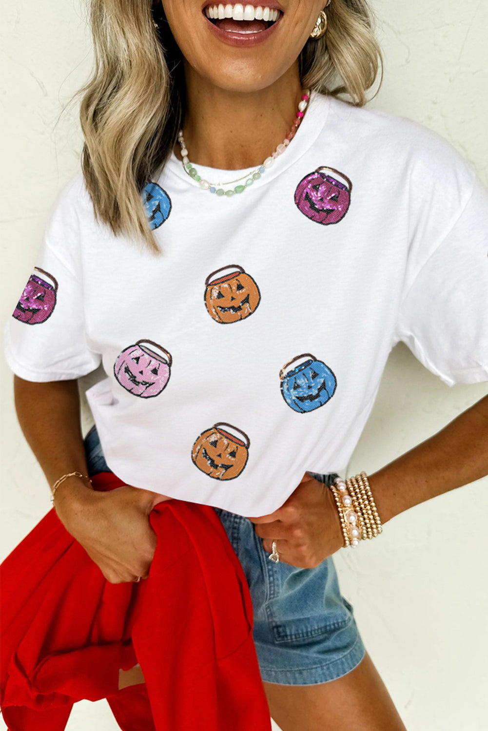Pretty Pumpkins sequin short sleeve top