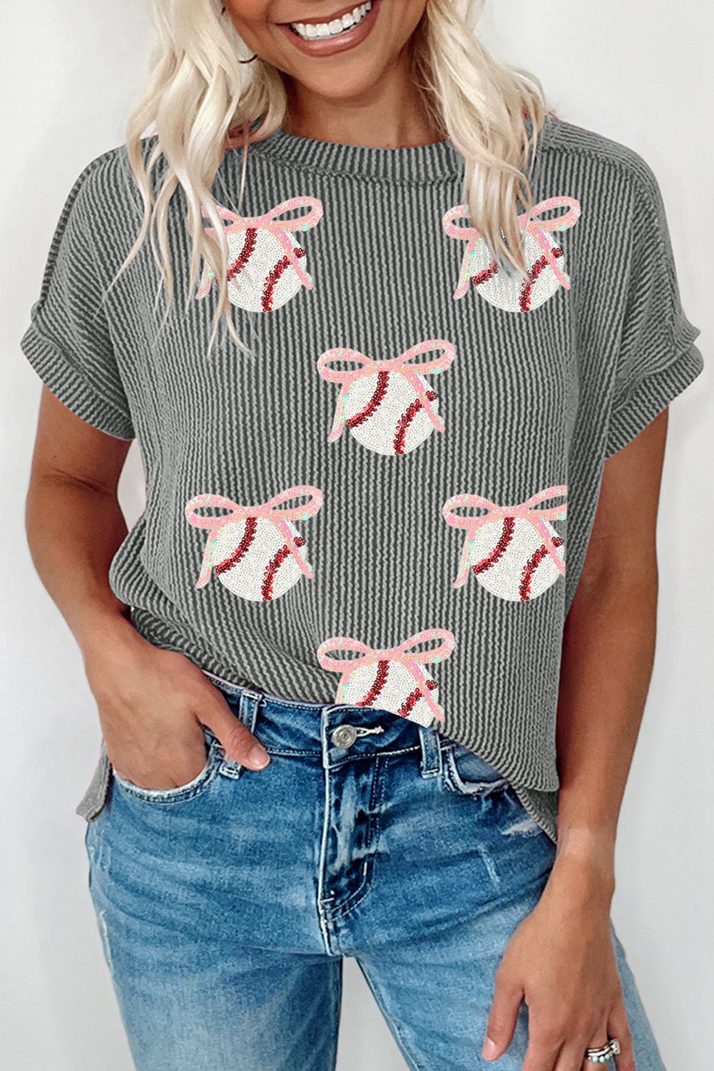 Baseball and Bows Sequin Top