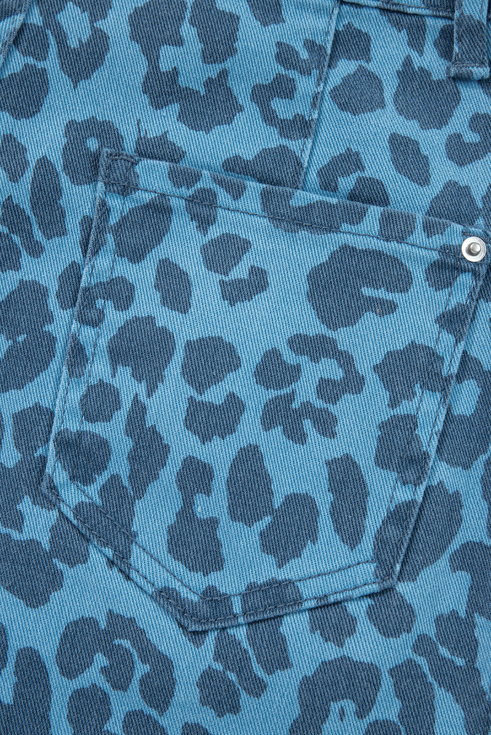 Sky Blue Leopard Print Straight Loose Jeans