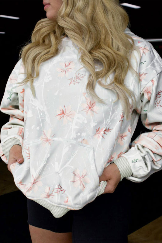Gray Floral Print Plus Size Loose Hoodie