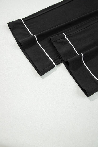 Black Contrast Trim Hooded Lounge Cardigan and Pants Set