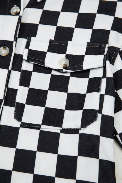 Black Checkerboard Flap Pocket Button Front Shacket