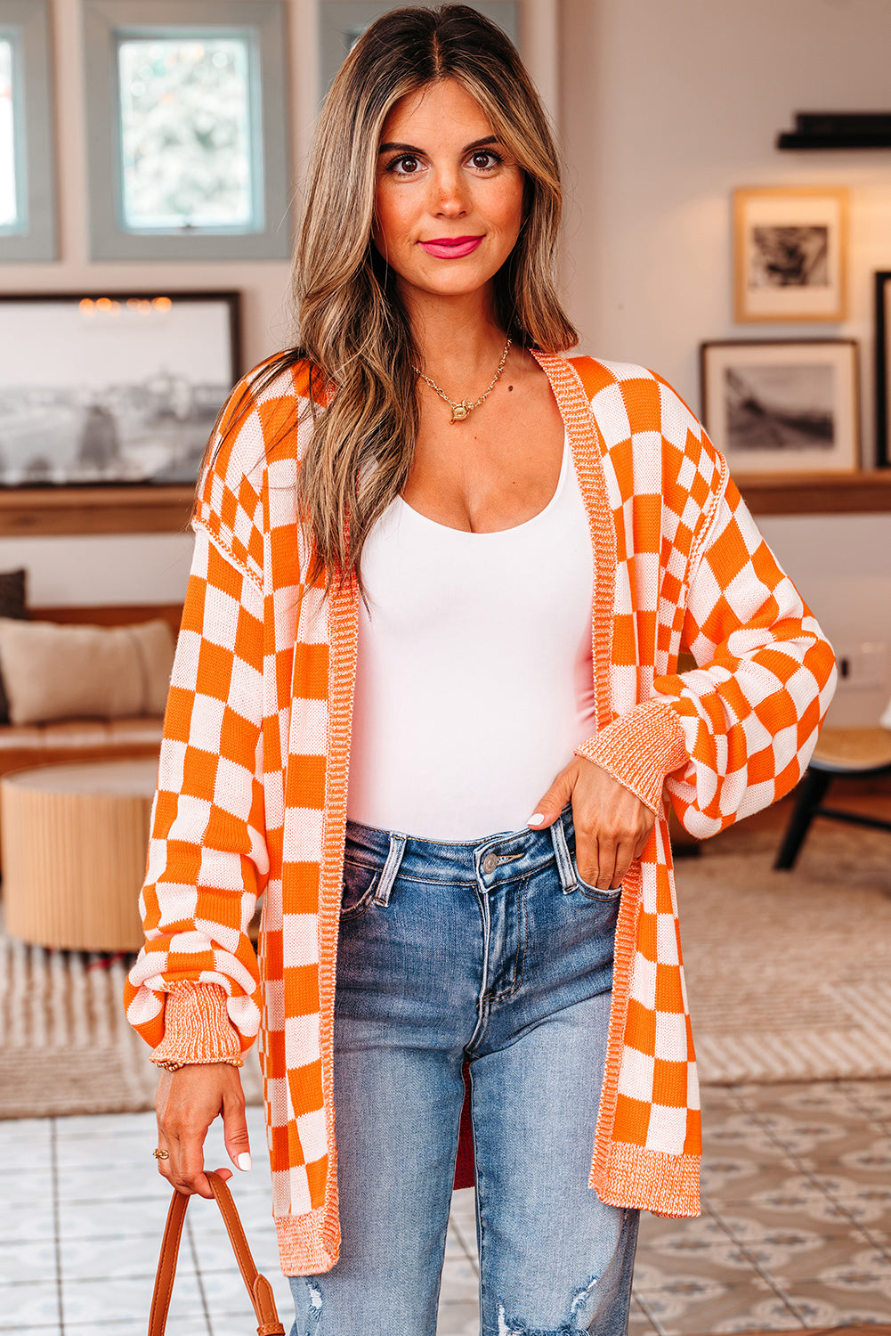 Creamsicle Checkered Cardigan