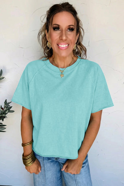 Mint Green Mineral Wash Raglan Sleeve Boxy Fit Cropped Tee