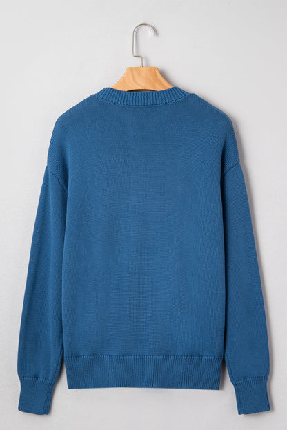 Dusk Blue Howdy Embroidered Graphic Western Sweater