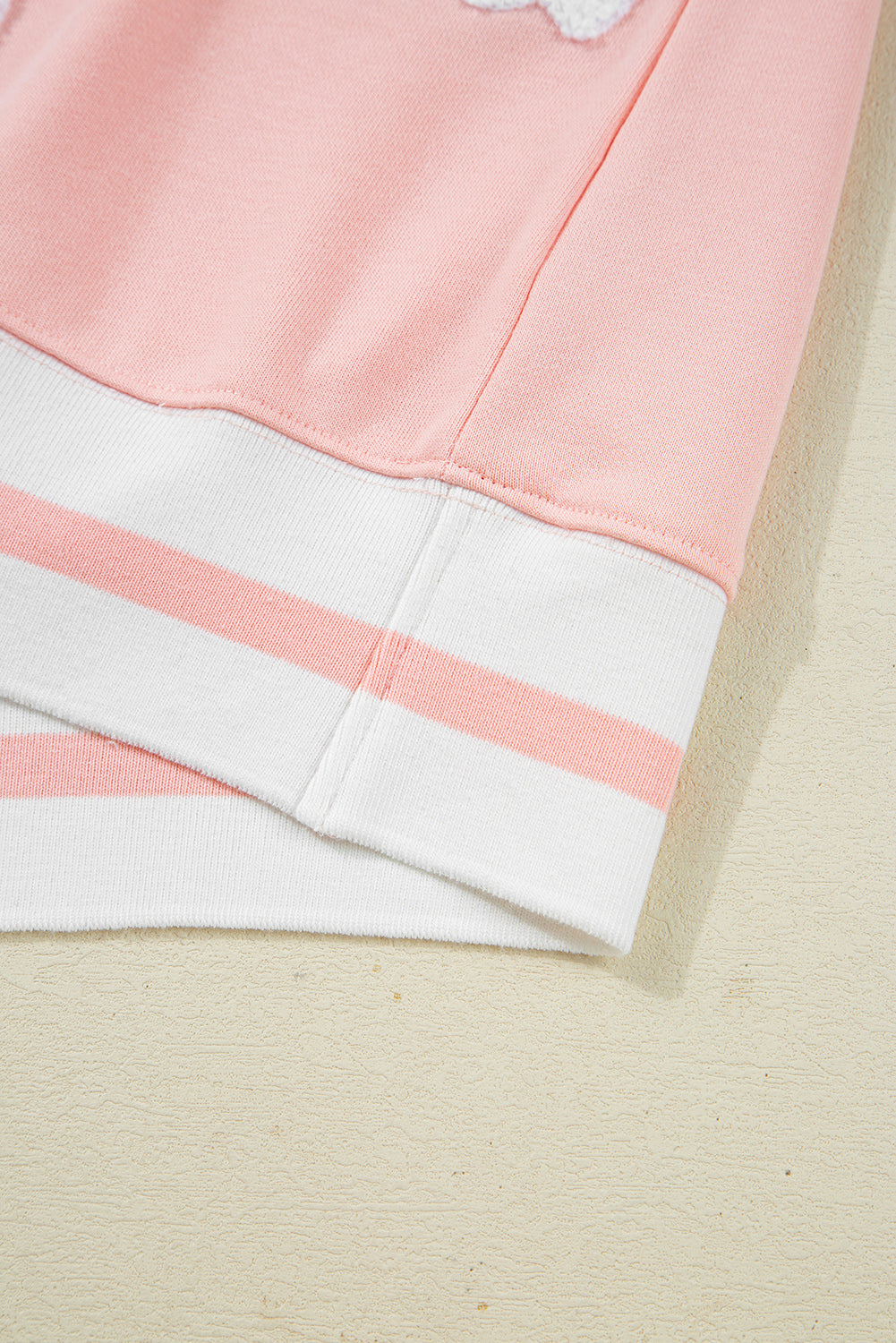 Gossamer Pink Halloween Terry Ghost Striped Trim Loose Sweatshirt