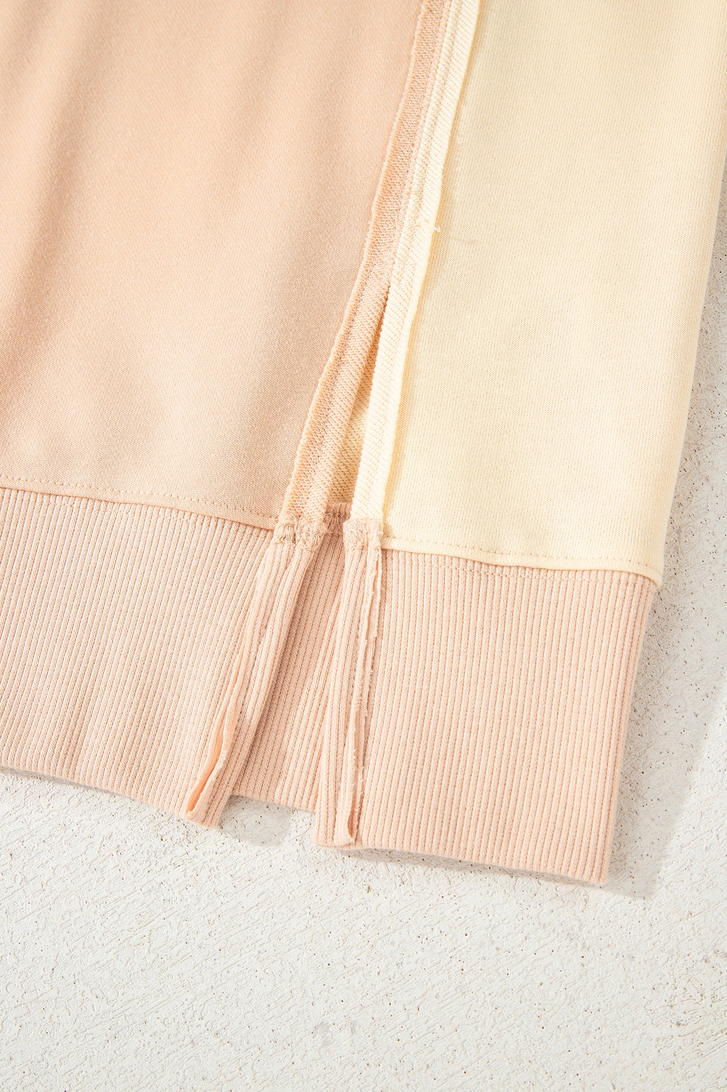 Beige Color Block Patchwork Split Hem Casual Sweatshirt