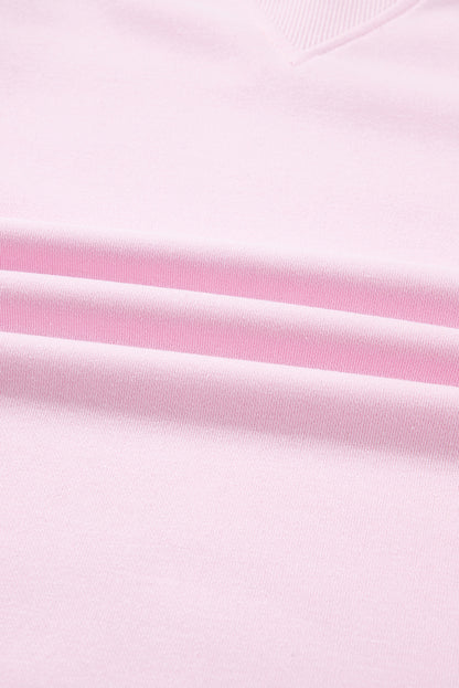 Pink Plus Size Mix Floral Patched Sleeve Ribbed Trim Baggy Sweatshirt