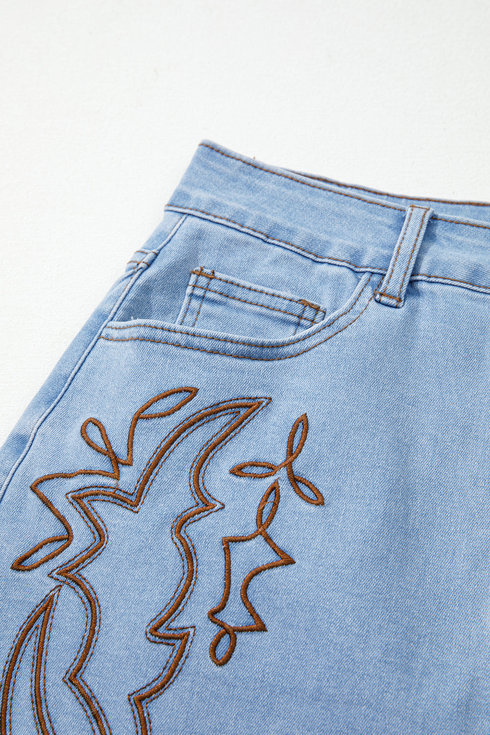 Beau Blue Western Embroidered Denim Mini Skirt