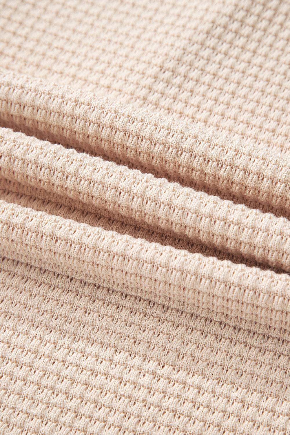 Oatmeal Waffle Patchwork Drop Shoulder Hooded Long Sleeve Top