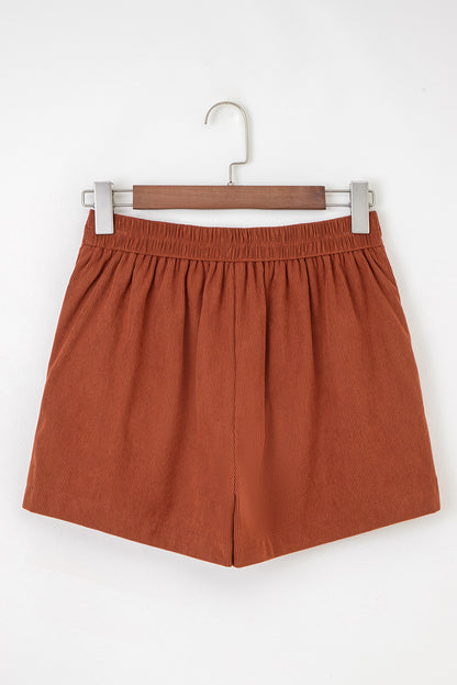 Clay Button Decor Scalloped Edge High Waist Corduroy Shorts