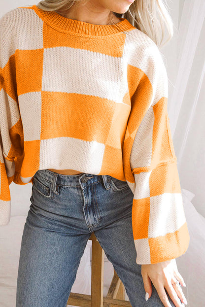 Orange Cream Checkered Sweater