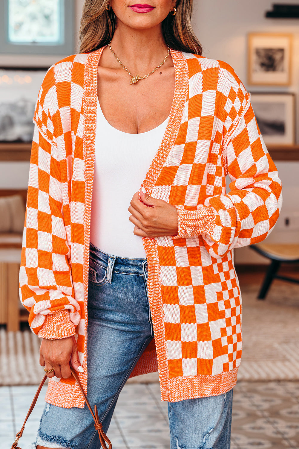Creamsicle Checkered Cardigan