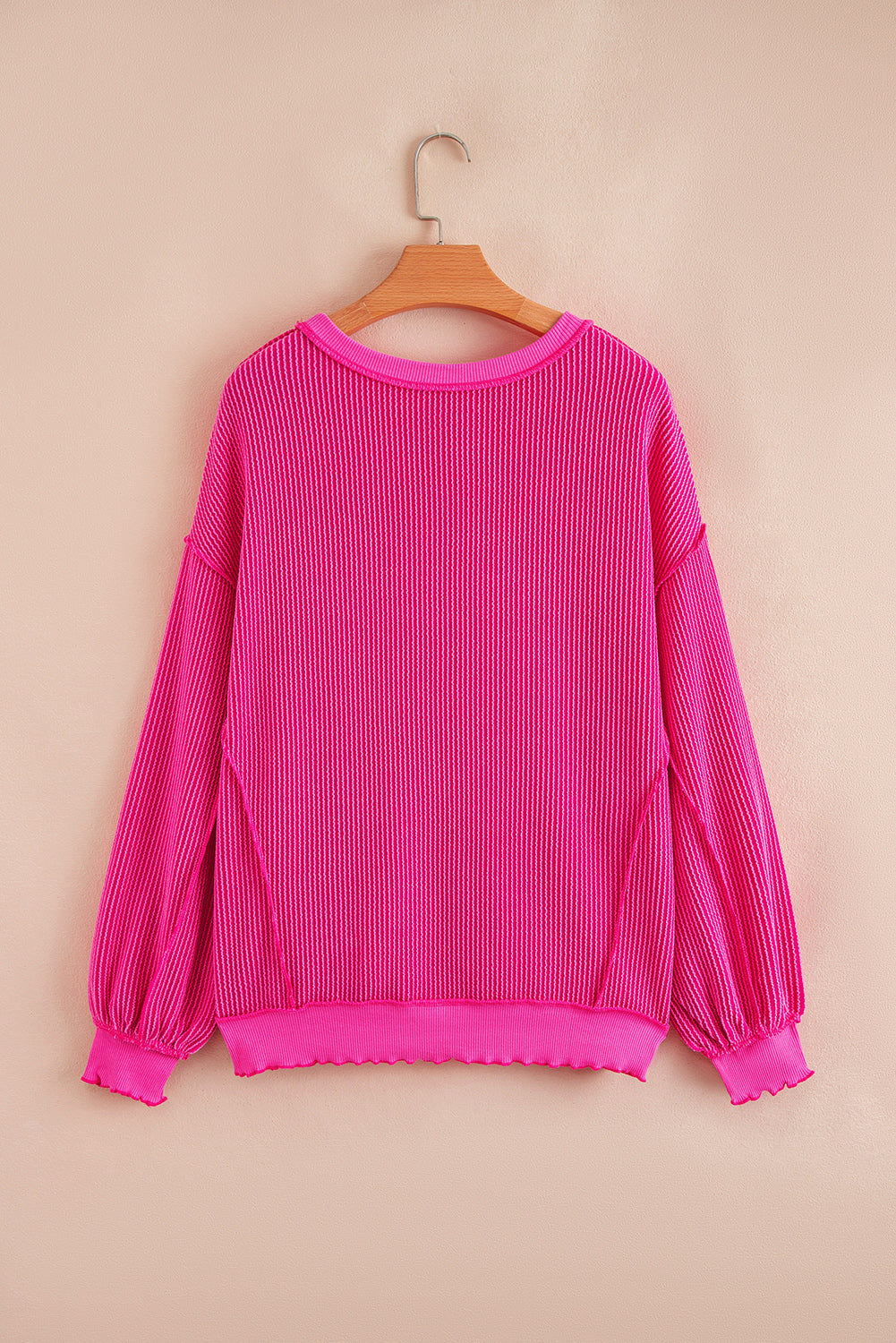 Strawberry Pink Twisted Rib Uneven Hem Drop Shoulder Loose Knit Top