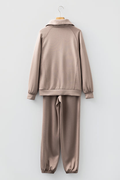 Goat Zip Collar Long Sleeve Top Drawstring Pants Set