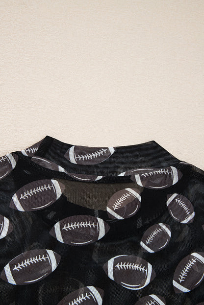 Black Game Day Rugby Mesh Sheer Long Sleeve Top