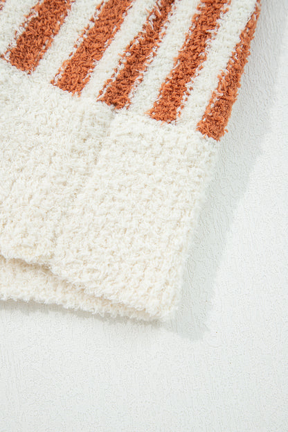Orange Stripe Cowl Neck Drop Shoulder Sweater
