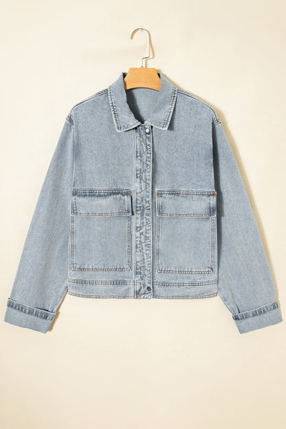 Beau Blue Street Style Zip Up Washed Denim Jacket