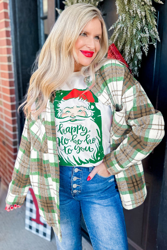 Khaki Christmas Plaid Casual Flannel Shacket