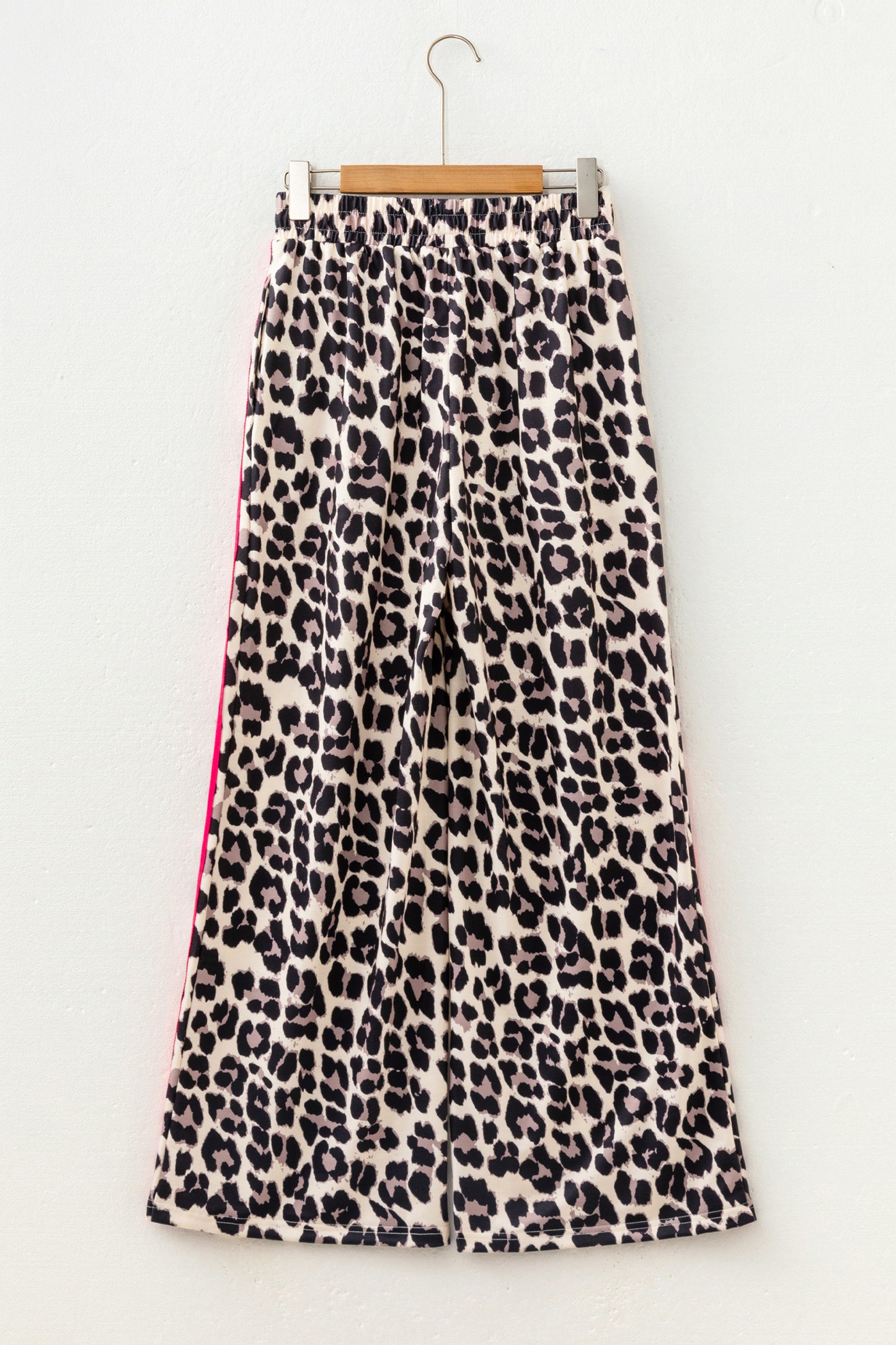 Red Contrast Detail Tie Waist Leopard Print Casual Pants