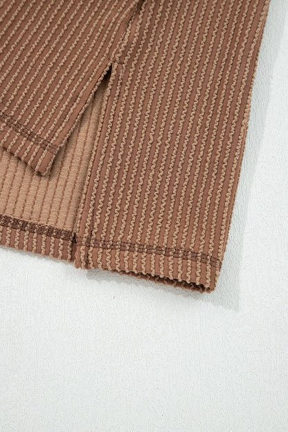 Dark Khaki Twist Ribbed Exposed Seam Detail Long Sleeve Loose Top