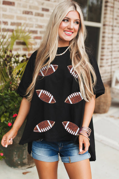 Black Sequin Football Top