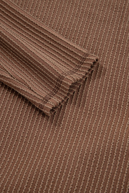 Dark Khaki Twist Ribbed Exposed Seam Detail Long Sleeve Loose Top