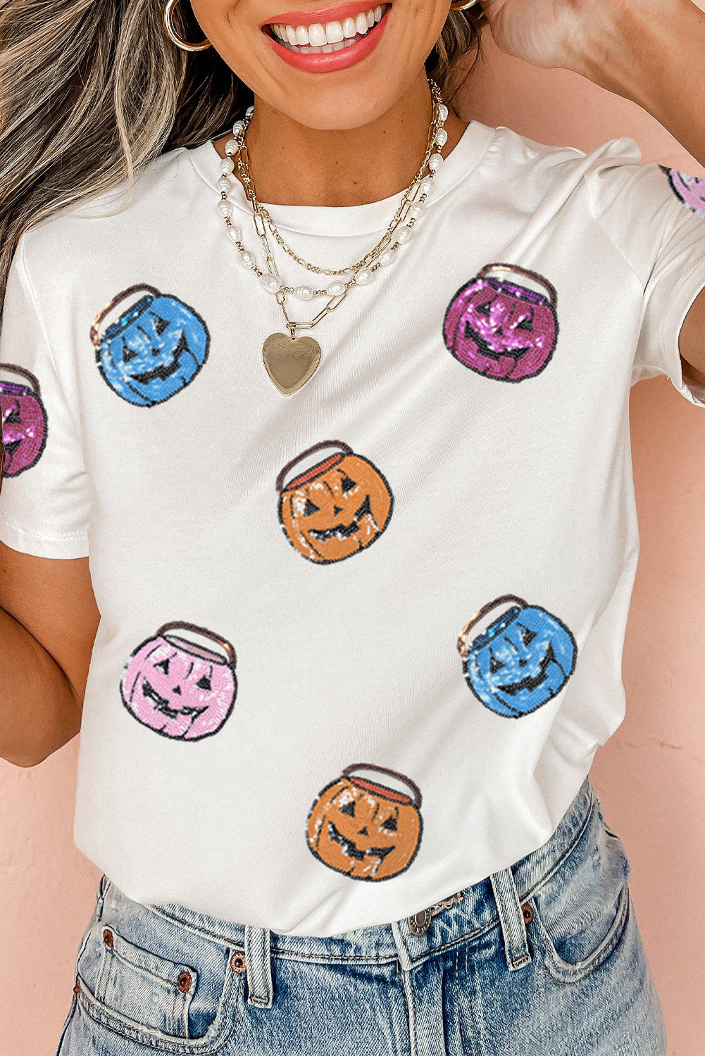Pretty Pumpkins sequin short sleeve top