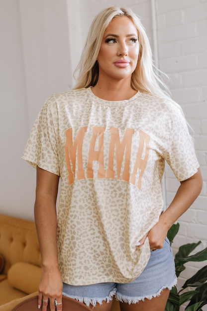 Yellow MAMA Letter Graphic Leopard Loose Tee