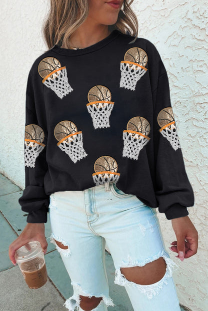 Black Basketball Patch Graphic Sweatshirt