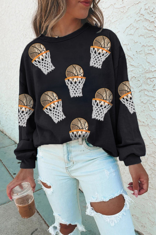 Black Basketball Patch Graphic Sweatshirt