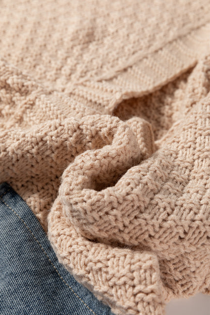 Smoke Gray Open Front Knitted Denim Pocket Patchwork Cardigan