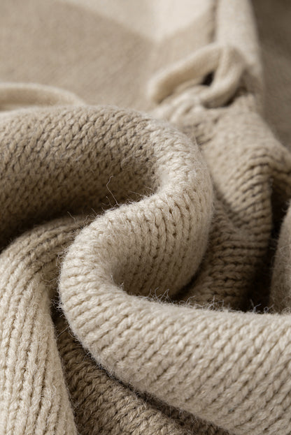 Khaki Striped Color Block Brushed Knit Bow Tie Front Sweater Cardigan